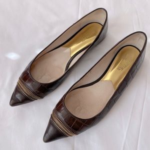 MICHAEL Michael Kors Haya Flat Pointed Toe brown leather Ballet Flats